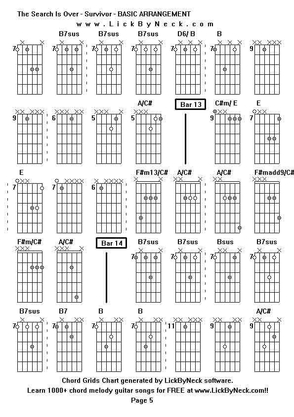 Chord Grids Chart of chord melody fingerstyle guitar song-The Search Is Over - Survivor - BASIC ARRANGEMENT,generated by LickByNeck software.